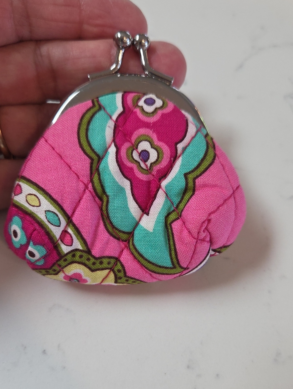 Vera Bradley Pink Quilted Floral Kiss-Lock Coin Purse